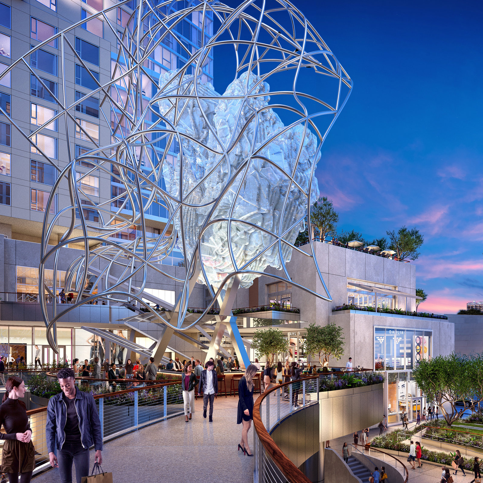 related-california-city-centers-square-the grand courtyard at twilight with frank gehry sculpture ( courtesy of related - core) .jpg